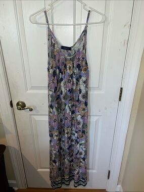 Knotty St Michaels Floral Maxi Dress Size Large Purple Pink Boho Sleeveless